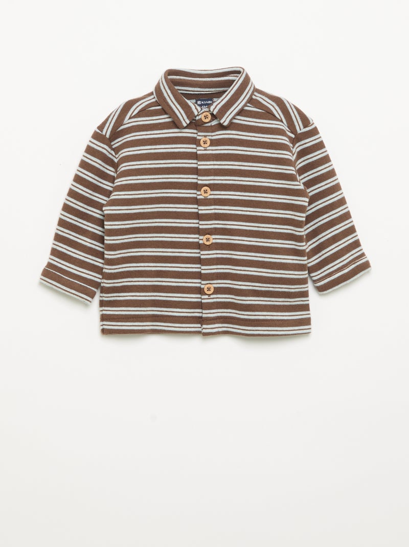 Chemise rayée à manches longues Marron - Kiabi