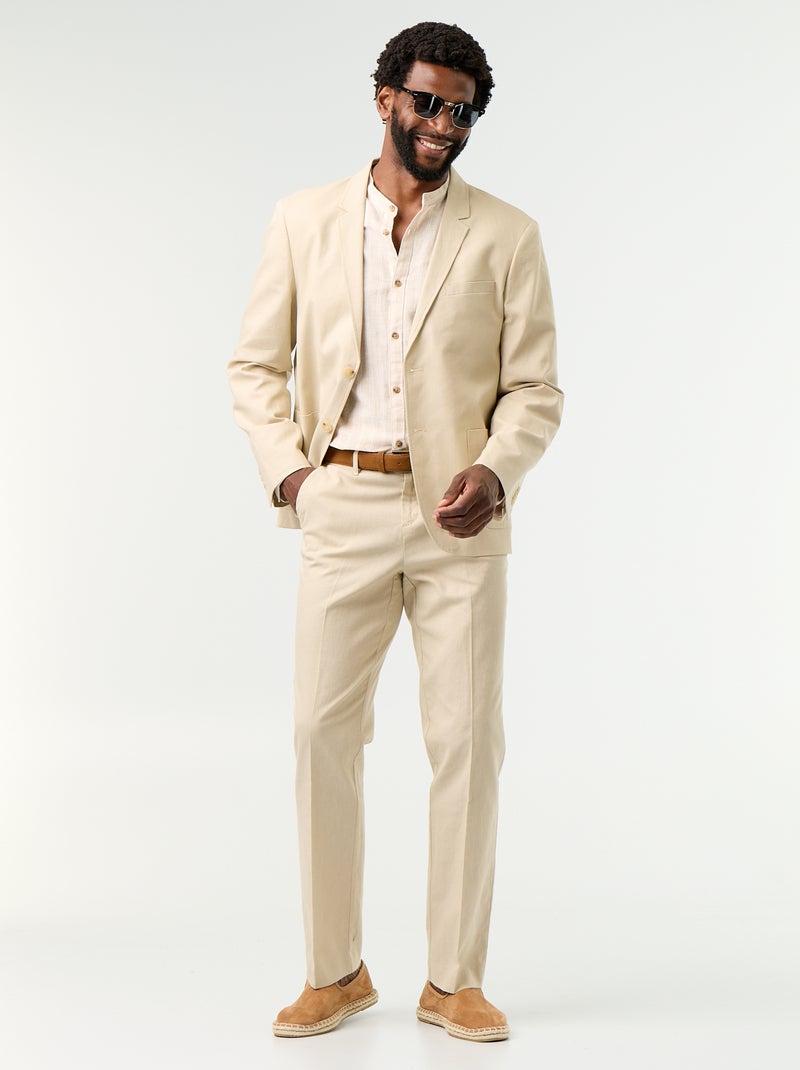 Chemise rayée à manches longues retroussables Beige - Kiabi