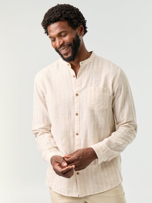 Chemise rayée à manches longues retroussables - Kiabi