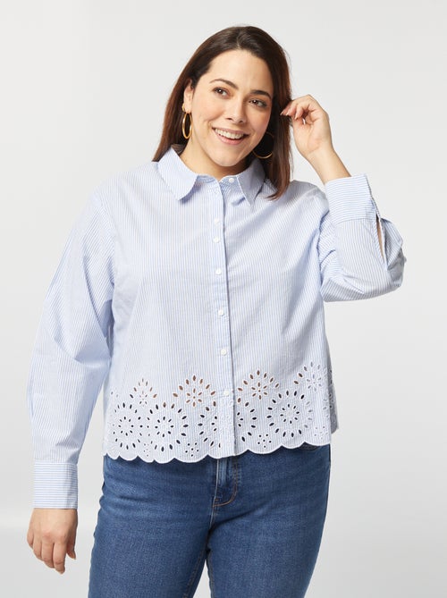 Chemise rayée avec broderies ajourées - Kiabi