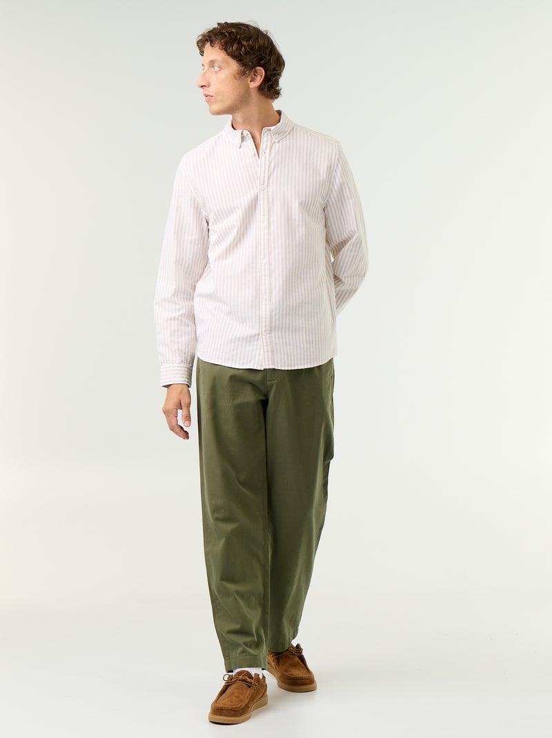Chemise rayée avec col boutonné Beige - Kiabi