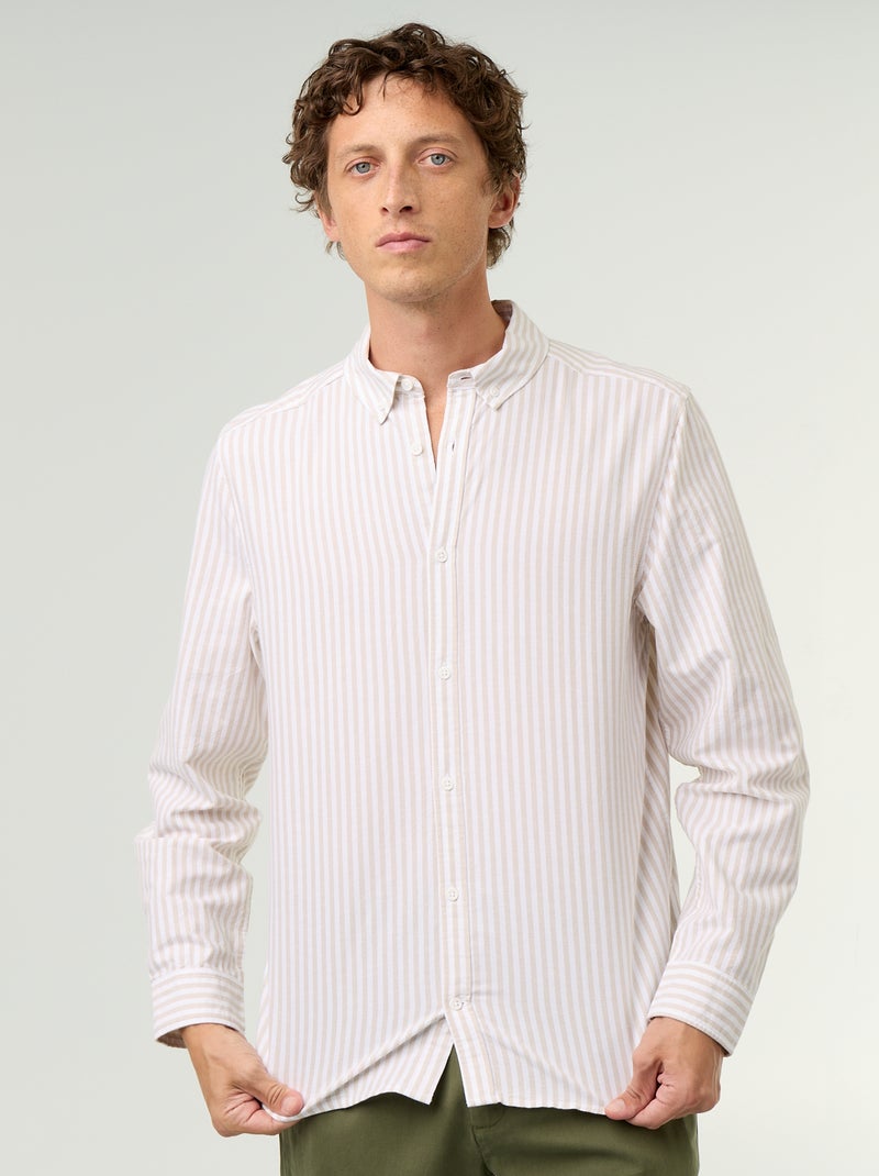 Chemise rayée avec col boutonné Beige - Kiabi