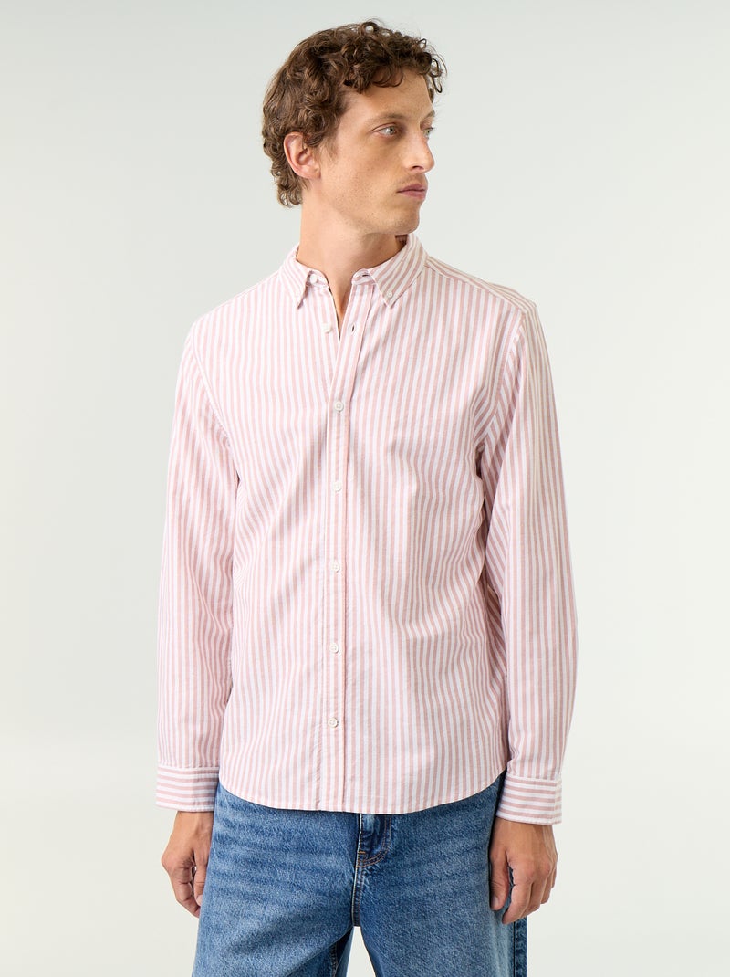 Chemise rayée avec col boutonné Rouge - Kiabi