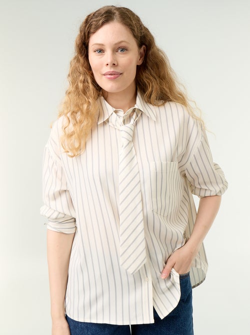 Chemise rayée avec poche poitrine + cravate assortie - 2 pièces - Kiabi