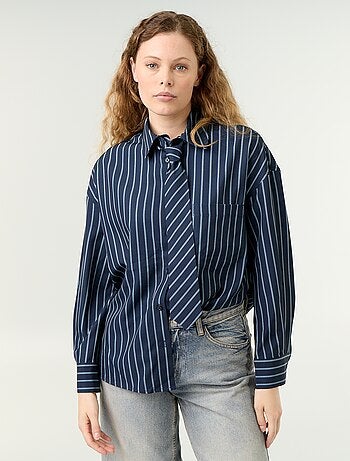 Chemise rayée avec poche poitrine + cravate assortie - 2 pièces