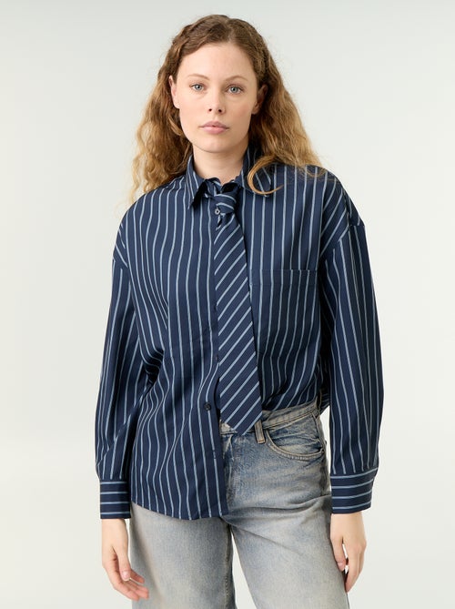 Chemise rayée avec poche poitrine + cravate assortie - 2 pièces - Kiabi