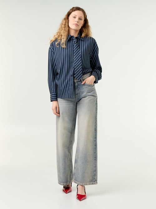 Chemise rayée avec poche poitrine + cravate assortie - 2 pièces - Kiabi