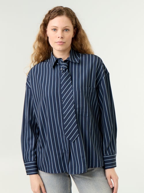 Chemise rayée avec poche poitrine + cravate assortie - 2 pièces - Kiabi
