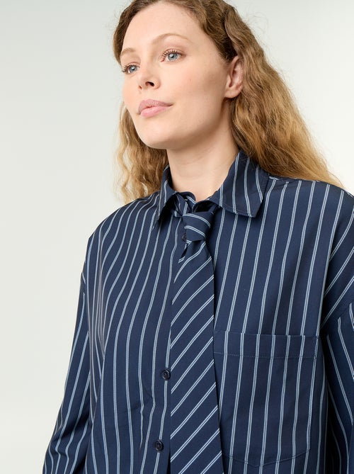 Chemise rayée avec poche poitrine + cravate assortie - 2 pièces - Kiabi