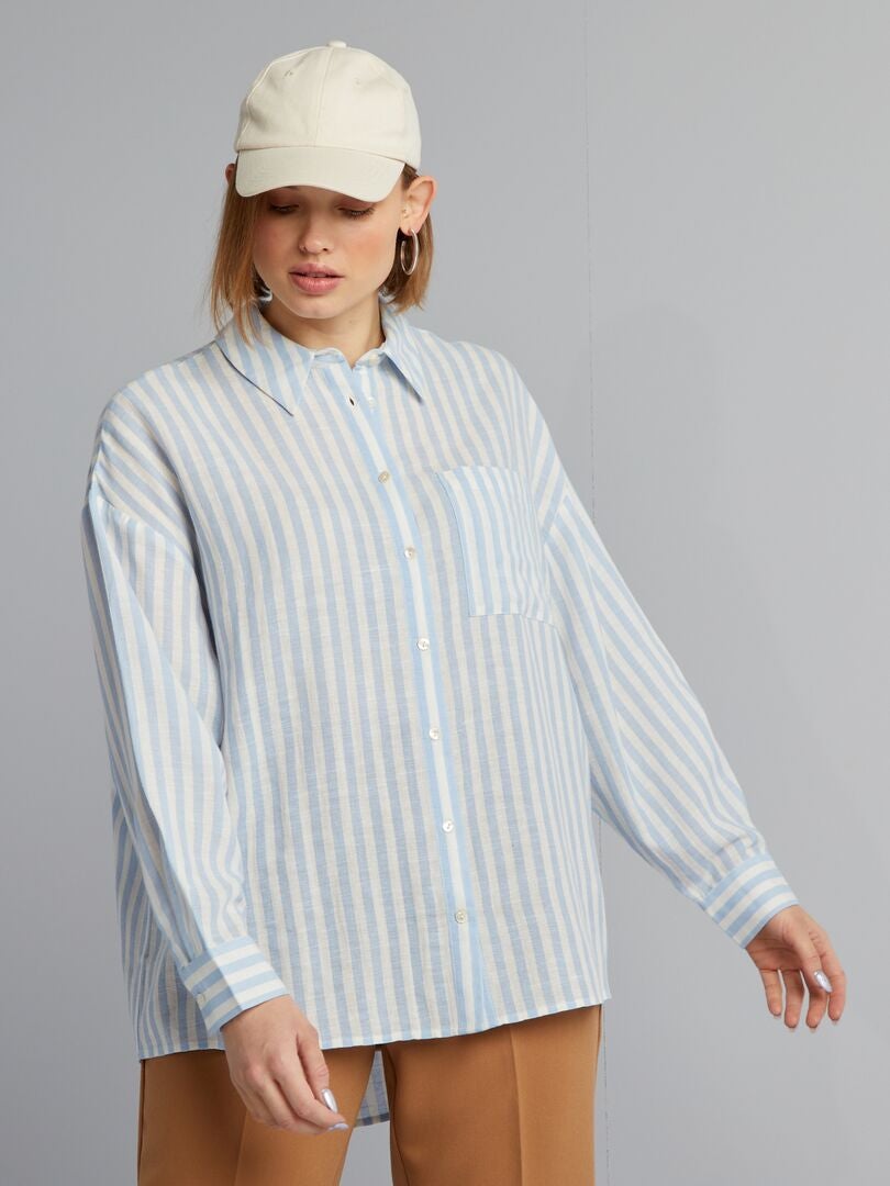 Chemise Faconnable 100% Coton Rayée Bleue - Taille 18.5 (9-18.5L) - Made In USA, Occasion Très Bon état