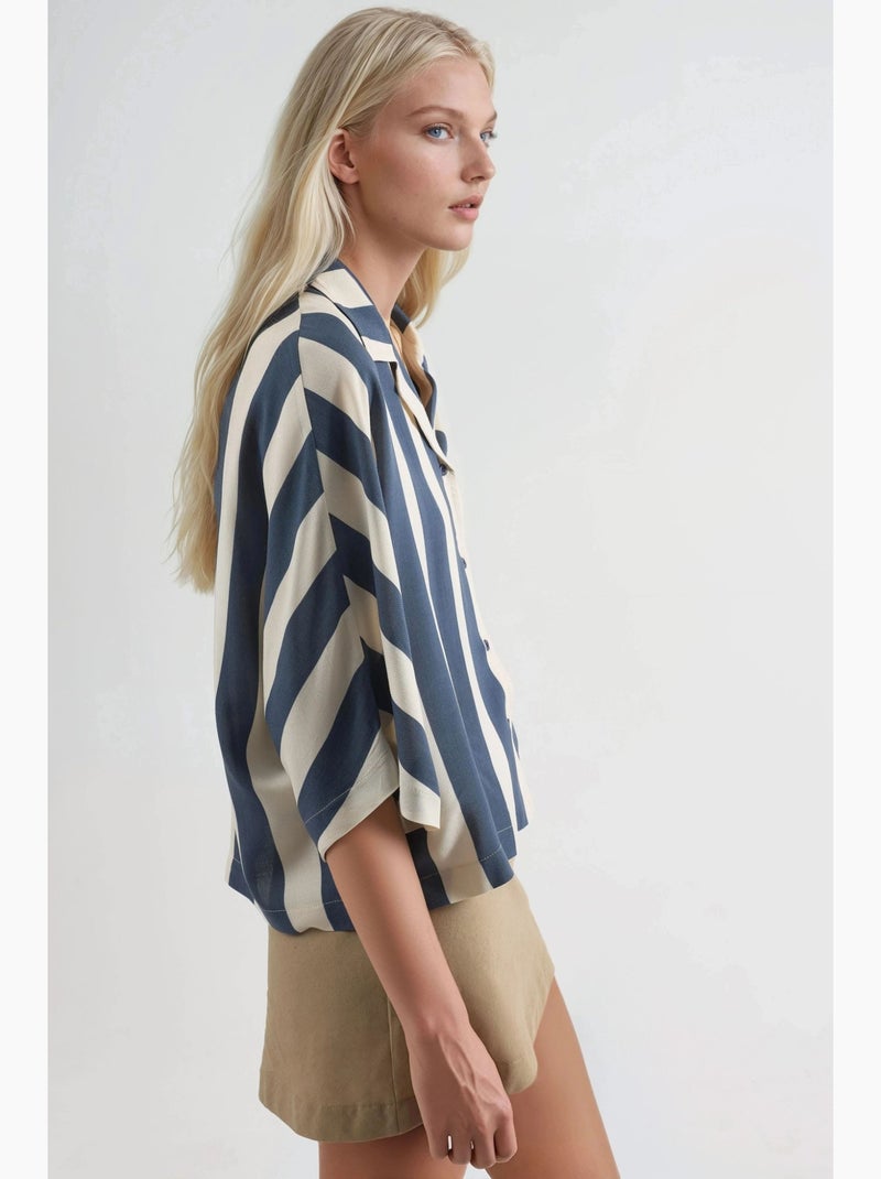 Chemise rayée boutonnée coupe décontractée busem Bleu marine - Kiabi
