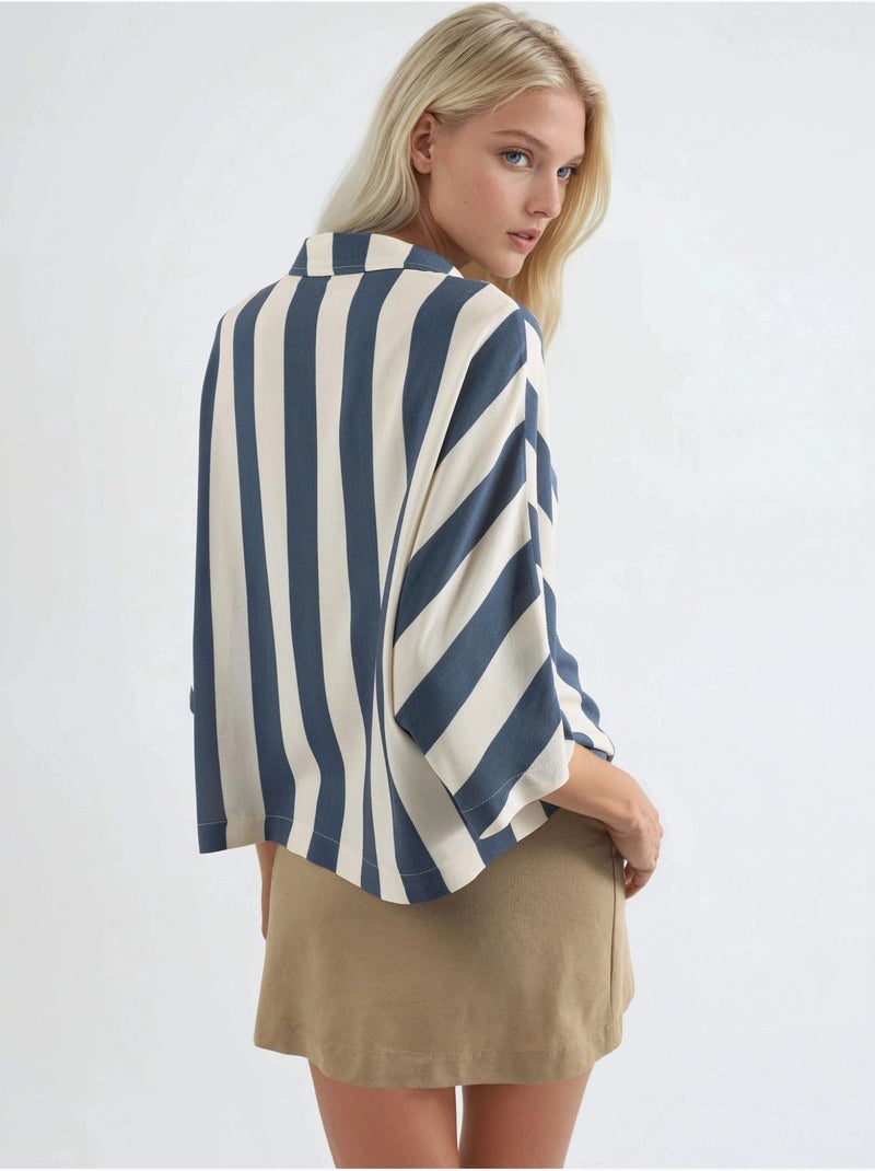 Chemise rayée boutonnée coupe décontractée busem Bleu marine - Kiabi