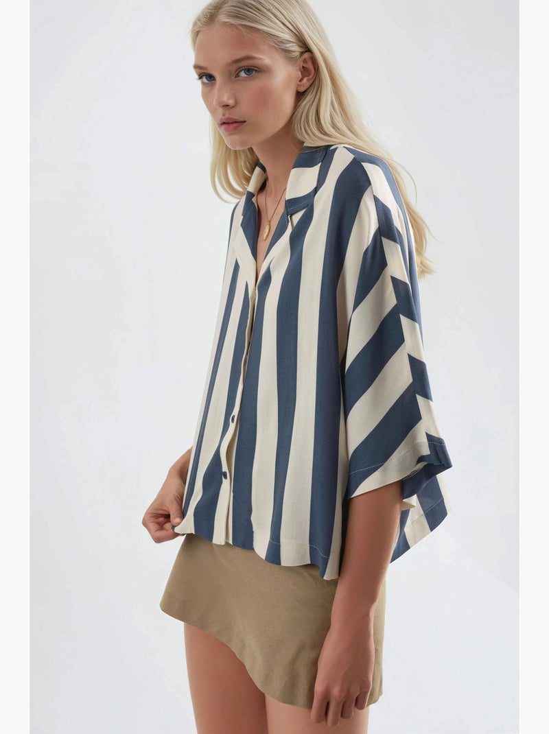 Chemise rayée boutonnée coupe décontractée busem Bleu marine - Kiabi