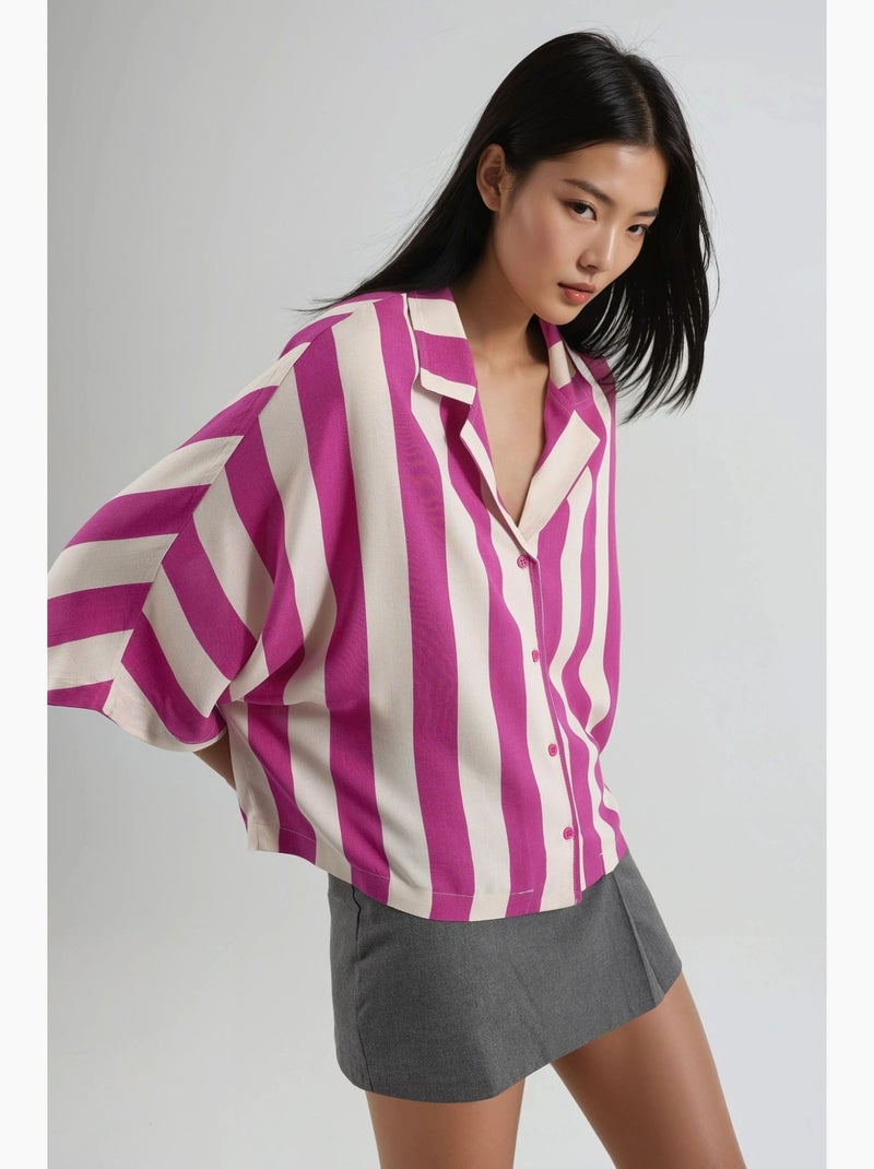 Chemise rayée boutonnée coupe décontractée busem Magenta - Kiabi