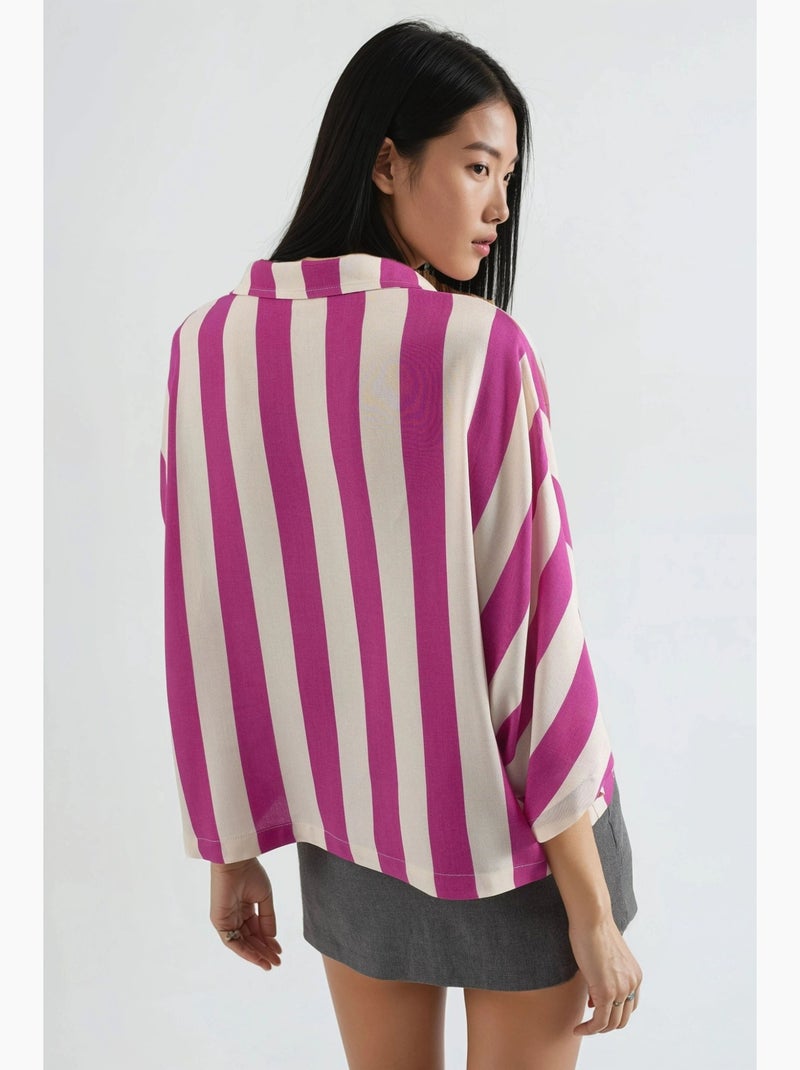 Chemise rayée boutonnée coupe décontractée busem Magenta - Kiabi