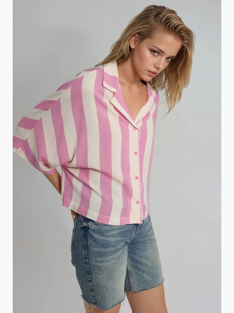 Chemise rayée boutonnée coupe décontractée busem Rose clair - Kiabi