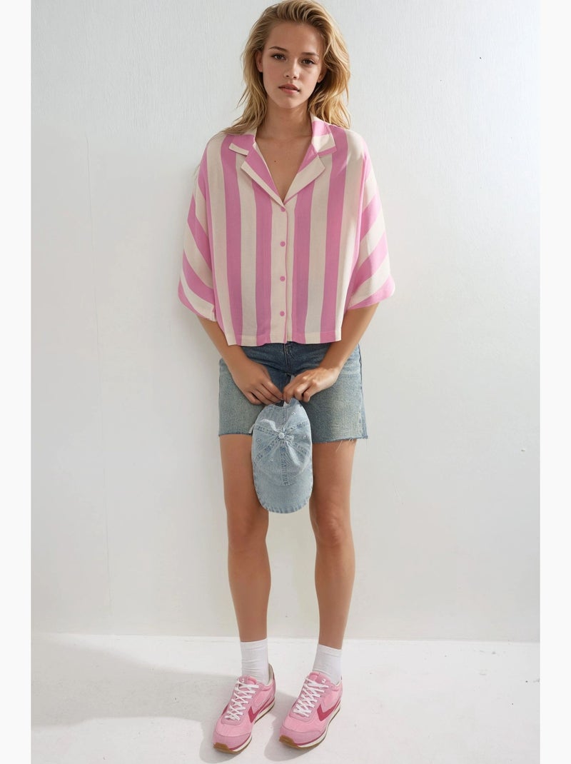 Chemise rayée boutonnée coupe décontractée busem Rose clair - Kiabi