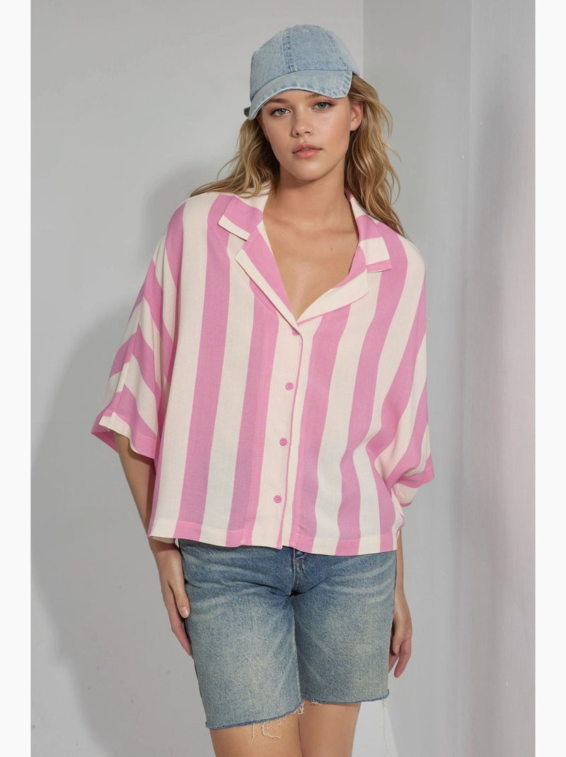 Chemise rayée boutonnée coupe décontractée busem Rose clair - Kiabi