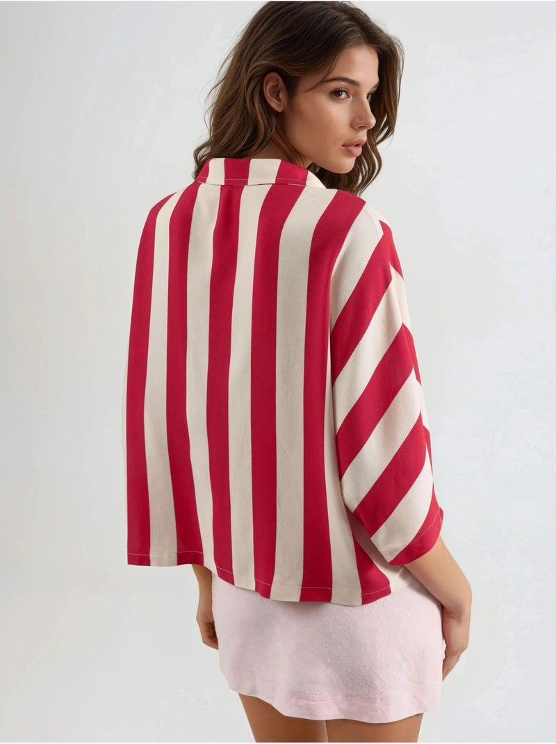 Chemise rayée boutonnée coupe décontractée busem Rouge - Kiabi