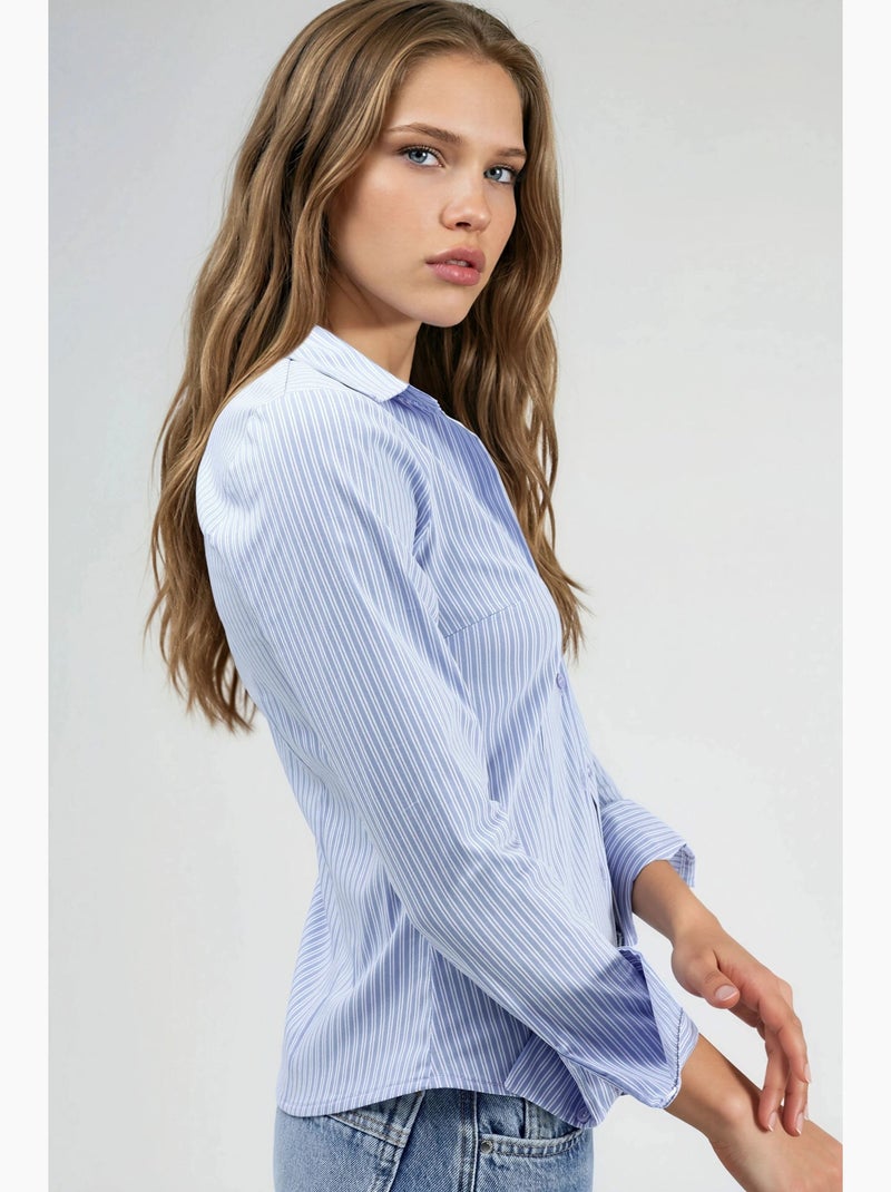 Chemise rayée cintrée à fermeture boutonnée hiccup Bleu ciel - Kiabi