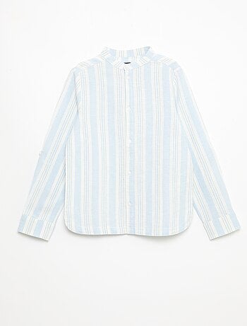 Chemise rayée col mao en lin et coton
