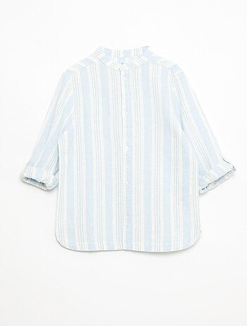 Chemise rayée col mao en lin et coton