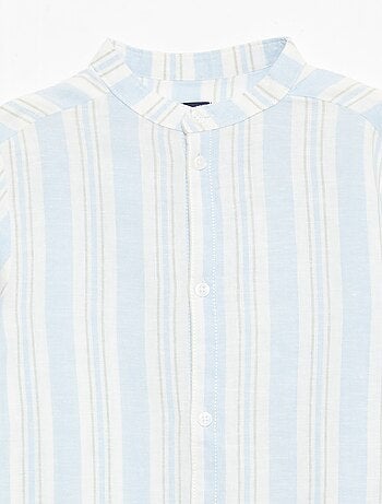 Chemise rayée col mao en lin et coton