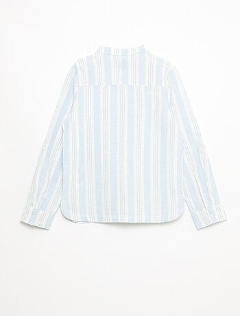 Chemise rayée col mao en lin et coton