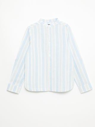 Chemise rayée col mao en lin et coton