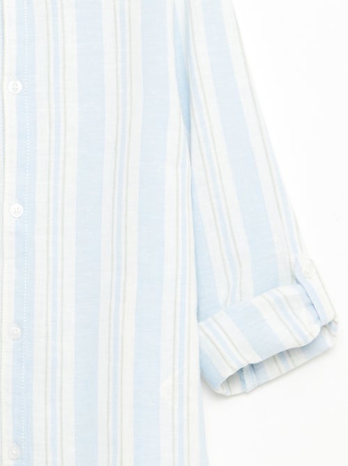 Chemise rayée col mao en lin et coton - Kiabi
