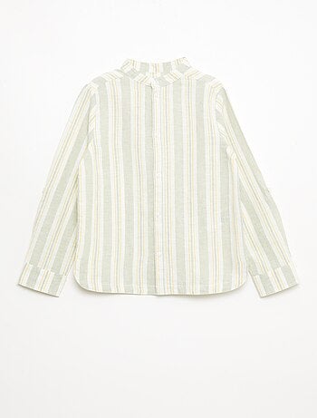 Chemise rayée col mao en lin et coton
