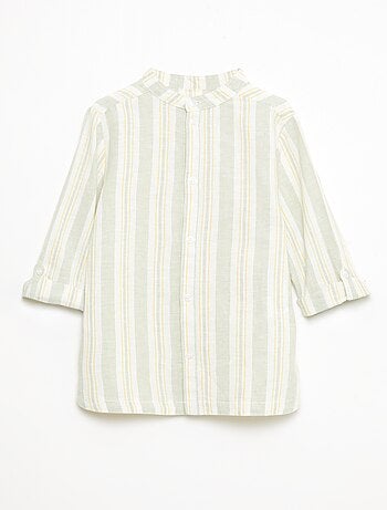 Chemise rayée col mao en lin et coton