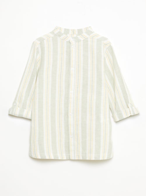 Chemise rayée col mao en lin et coton - Kiabi