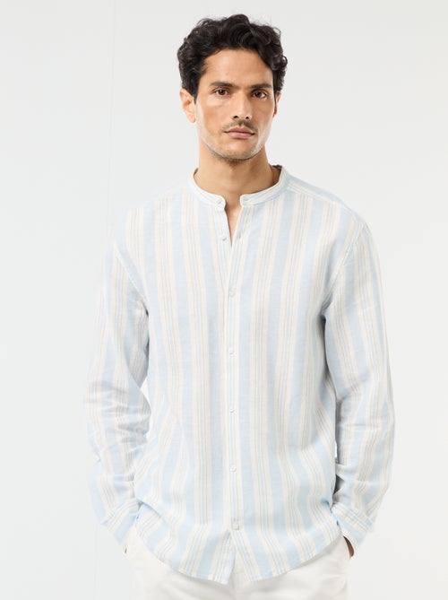 Chemise rayée col mao et manches retroussables - Kiabi