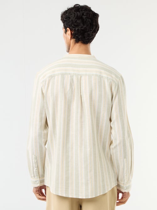 Chemise rayée col mao et manches retroussables - Kiabi