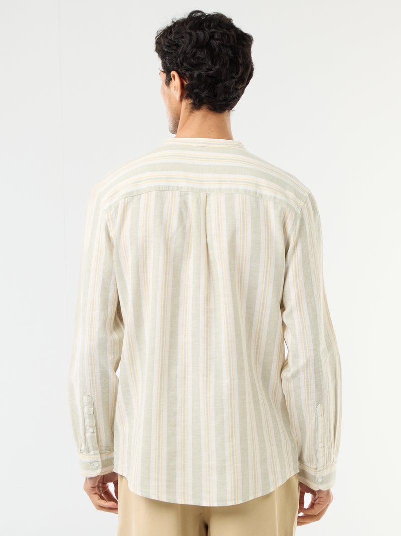 Chemise rayée col mao et manches retroussables Vert - Kiabi