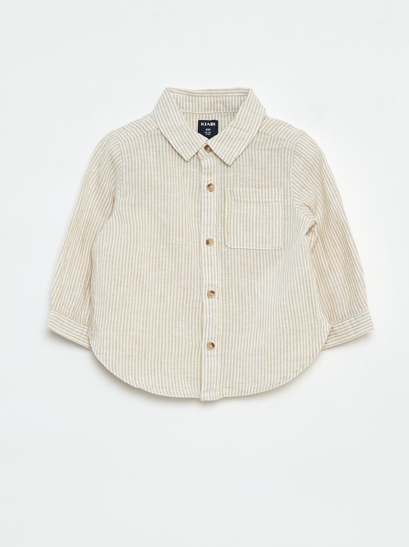 Chemise rayée en chambray Beige - Kiabi