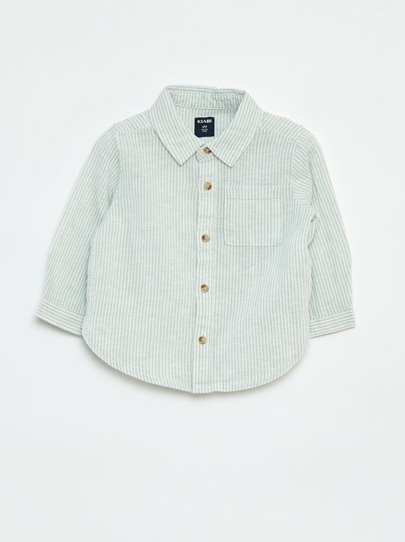 Chemise rayée en chambray Vert - Kiabi