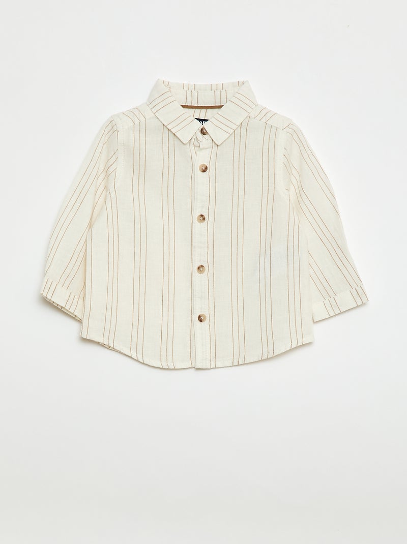 Chemise rayée en lin et coton Blanc - Kiabi
