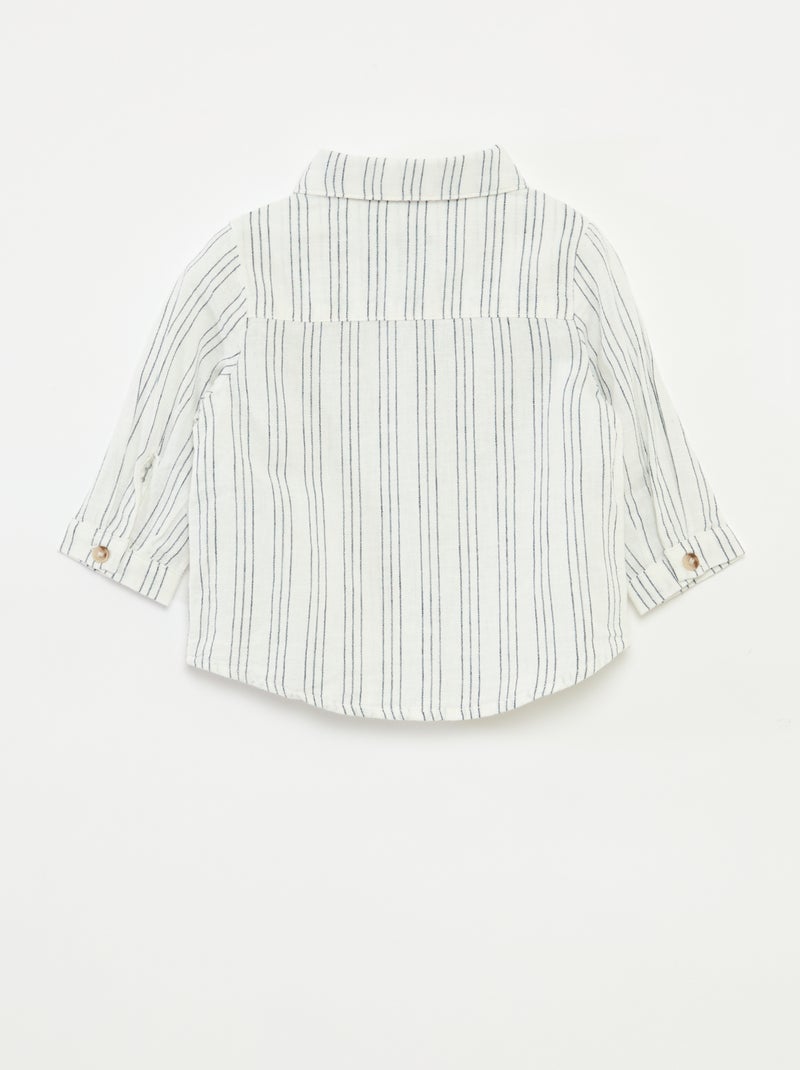 Chemise rayée en lin et coton Blanc - Kiabi