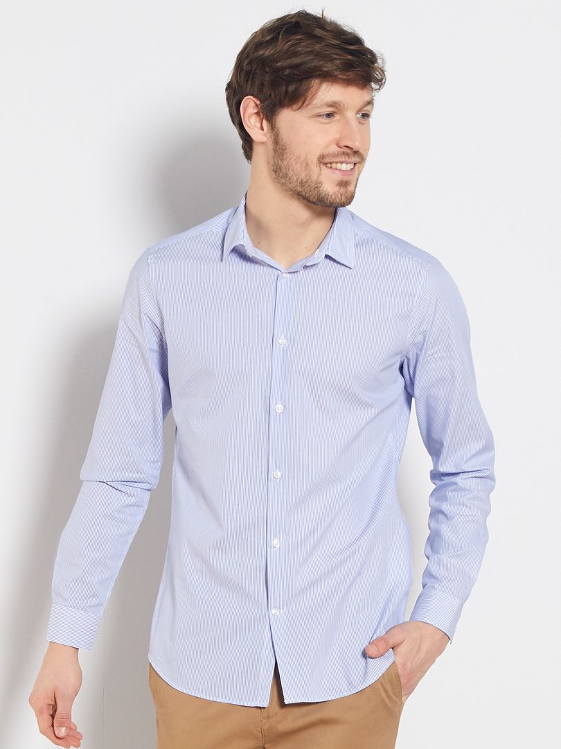Chemise rayée en popeline blanc/bleu - Kiabi
