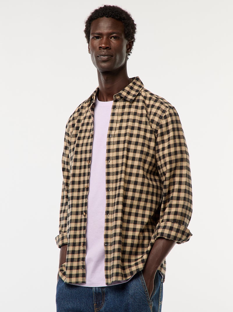 Chemise regular à carreaux Beige - Kiabi