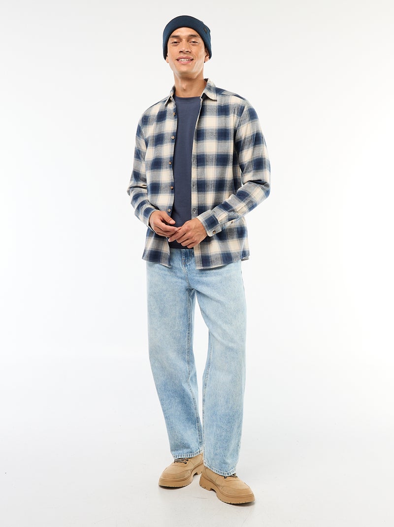 Chemise regular à carreaux Bleu - Kiabi
