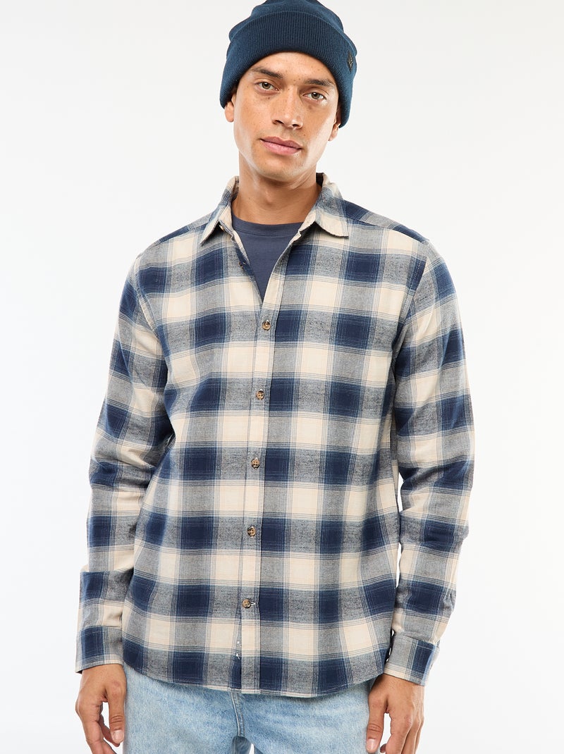 Chemise regular à carreaux Bleu - Kiabi