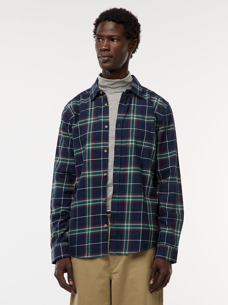 Chemise regular à carreaux Bleu - Kiabi