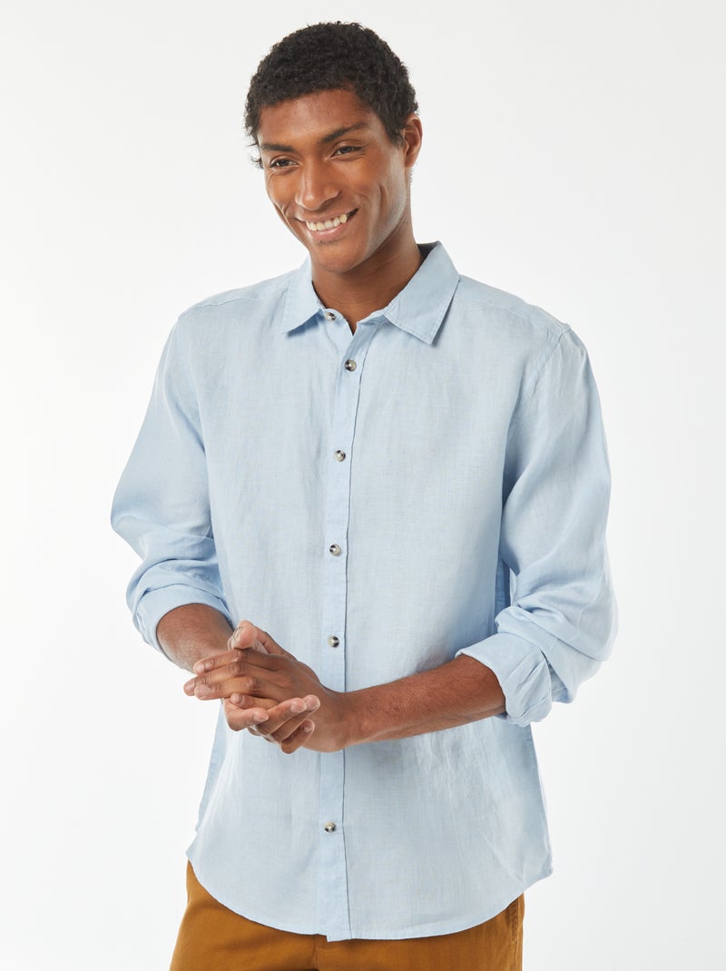 Chemise regular en lin Bleu ciel - Kiabi