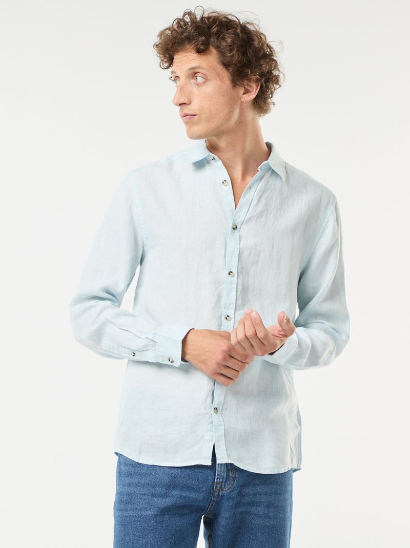 Chemise regular en lin Bleu - Kiabi