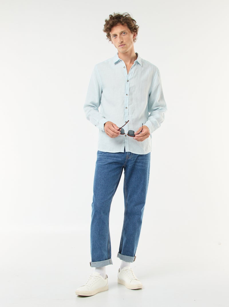 Chemise regular en lin Bleu - Kiabi