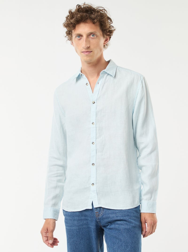 Chemise regular en lin Bleu - Kiabi