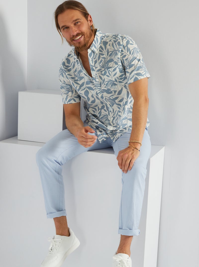 Chemise regular en lin et coton Blanc 'fleurs' - Kiabi